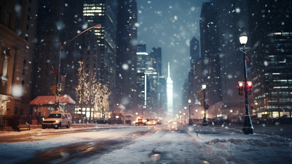 芝加哥城市飘雪摄影图片