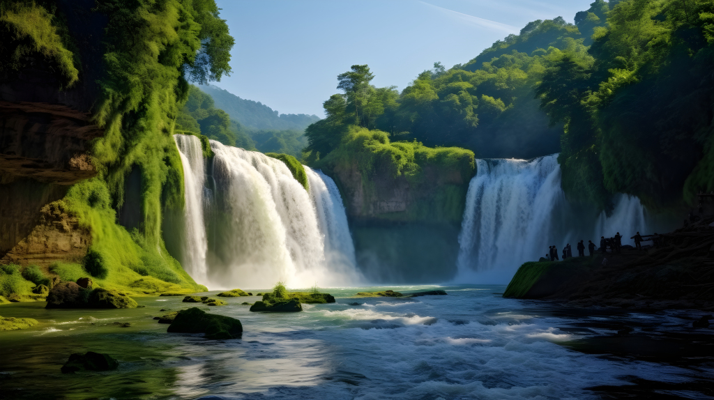 森林中的瀑布美景摄影图片