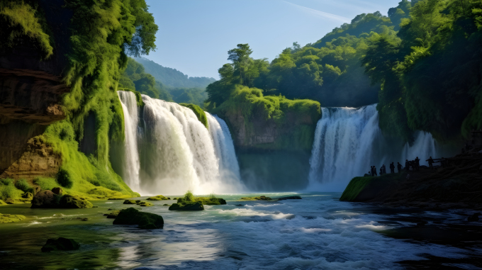 森林中的瀑布美景摄影图片