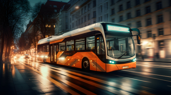 橙绿色斯洛文尼亚绘画巴士运行动态摄影图片