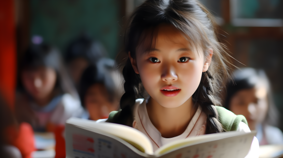 明亮风格下的中国女生课堂摄影图片