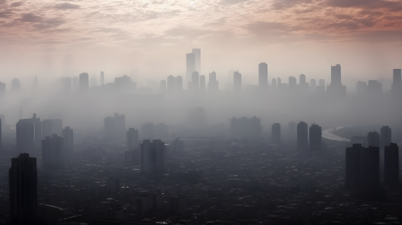 雾霾下城市空气污染风景摄影图