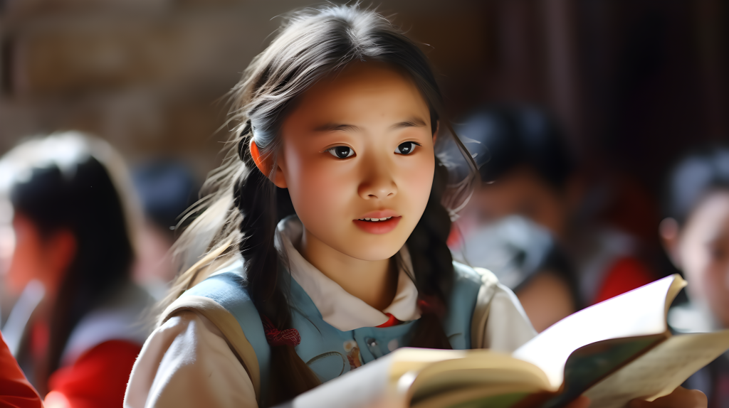 教室里中国女孩正在学习摄影版权图片下载