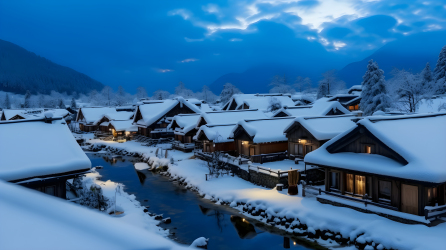 白雪覆盖的村庄摄影图片