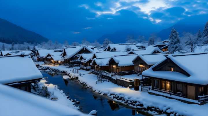 白雪覆盖的村庄摄影版权图片下载