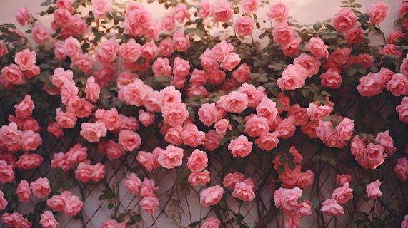 玫瑰之墙：粉红色玫瑰的有机印象派摄影图片