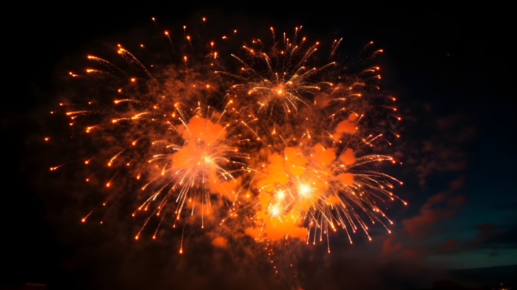 夜空绚丽橙色烟花摄影版权图片下载