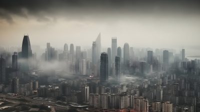 雾霾下的城市景观摄影图