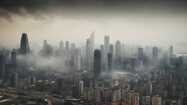 雾霾下的城市景观摄影图版权图片下载