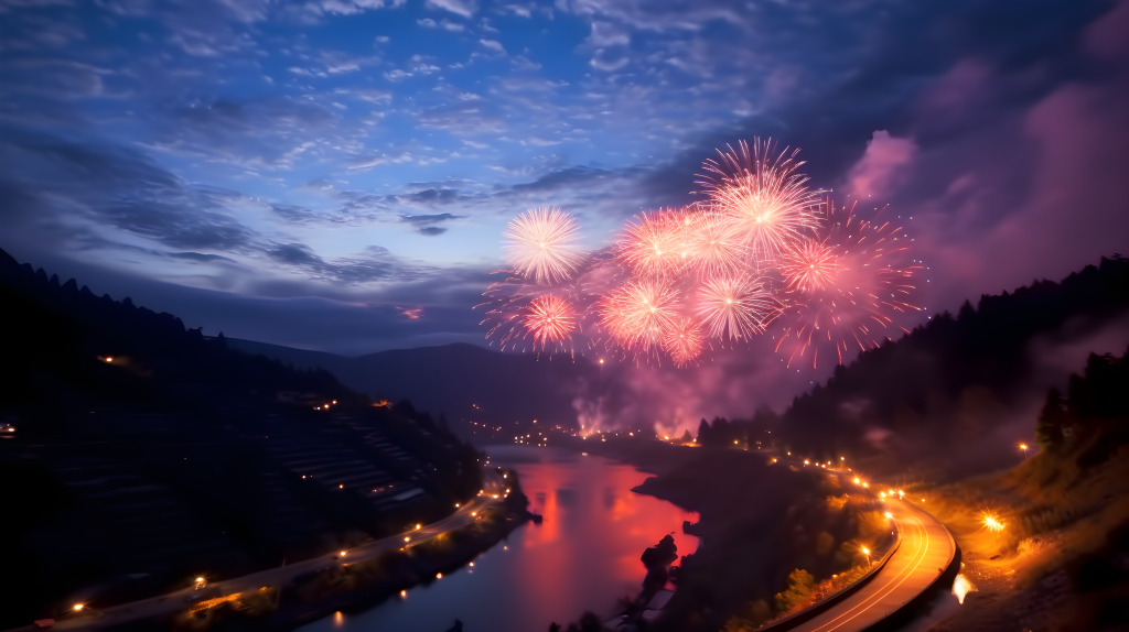 迷人烟花绽放夜空摄影图片