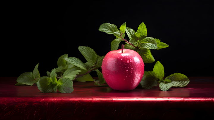 薄荷苹果：深红与浅粉的清晰摄影版权图片下载