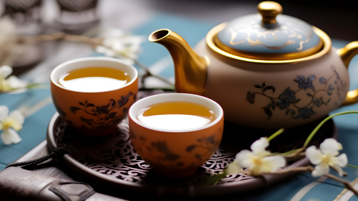 国风桌上的茶具摄影版权图片下载