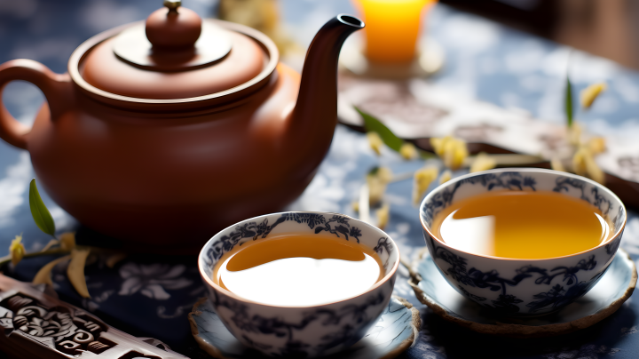 桌上的实物茶具摄影版权图片下载