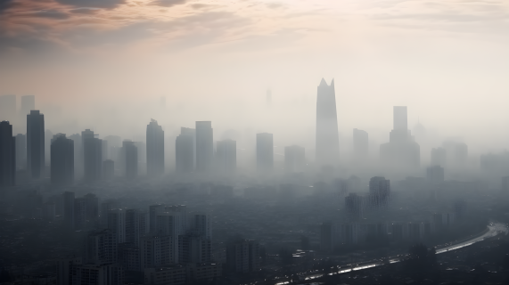 雾霾下笼罩城市场景摄影图