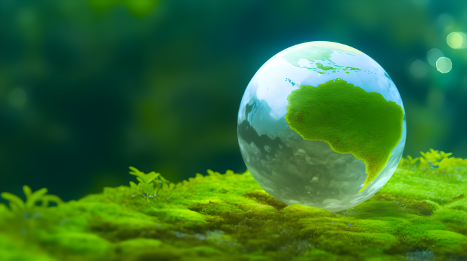 青苔上的透明地球摄影图片
