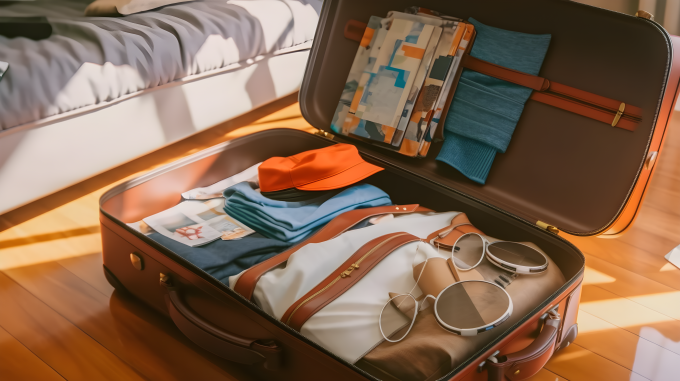 开放的手提箱中的时尚摄影图片