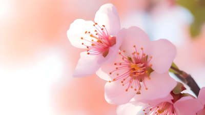 粉色背景上的桃花摄影图