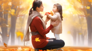 秋景母女，温馨瞬间摄影图片