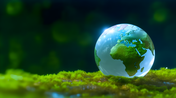 苔藓上的透明地球摄影图