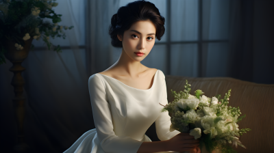 清新素雅的白婚纱新娘摄影图片