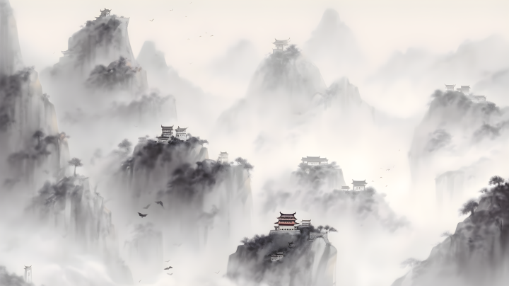 万里长城中国自然风景水墨风格摄影版权图片下载
