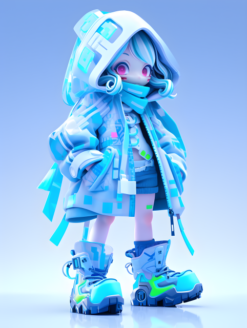 快乐女孩穿着蓝色衣服的盲盒风格摄影图片