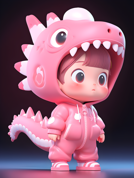 独特光泽的黏土男孩穿着粉色恐龙睡衣摄影版权图片下载