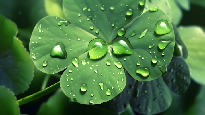 水珠滴落的翠绿叶子摄影图版权图片下载