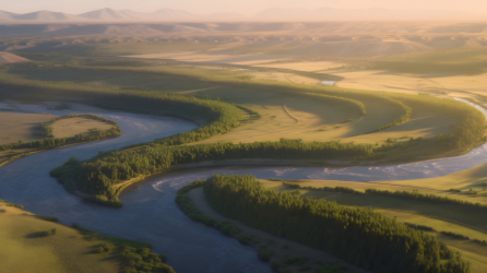 蒙古河黄绿斑纹摄影图片