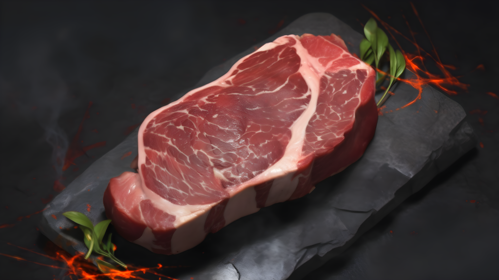 银色石头盘上的牛排配胡椒和香料摄影图片