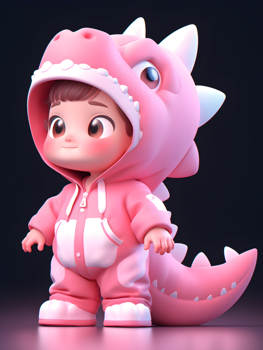 粉色恐龙睡衣里的可爱男孩摄影版权图片下载