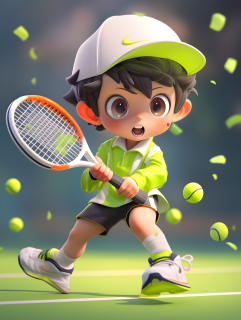 梦幻网球少年穿着网球服的超萌运动男孩摄影图片