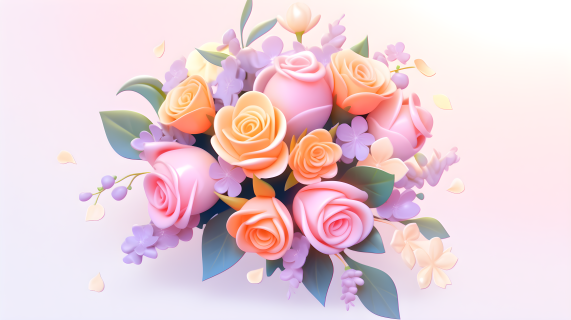可爱女孩风格的粉色玫瑰3D图摄影图片