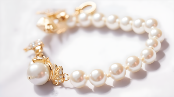 可爱魅力白金珍珠手链摄影图片