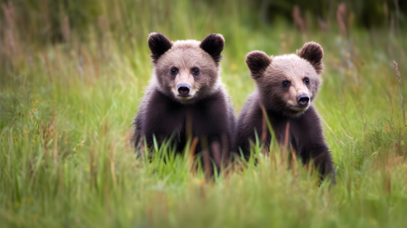 棕色小熊幼崽在草地上漫步