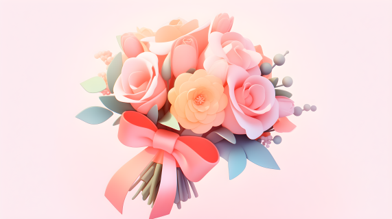 粉色玫瑰3D图-柔和光影摄影图片