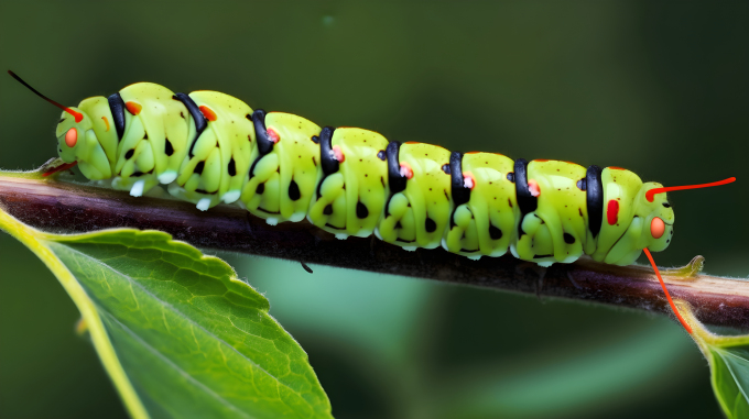 绿叶上的毛毛虫摄影图