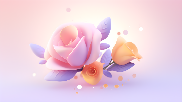 玫瑰3D图标粉色清新白底摄影图版权图片下载