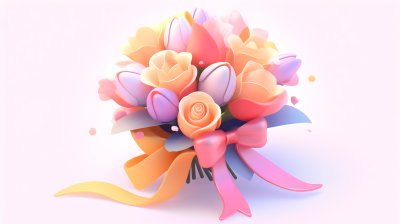 可爱少女风格的玫瑰3D图标摄影图片