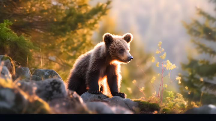 棕色熊仔在草地上漫步拍摄的摄影版权图片下载