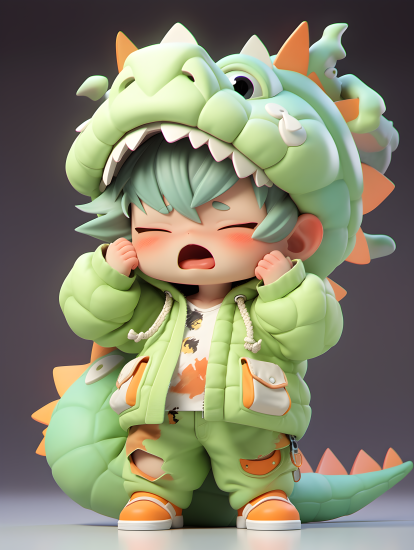 盲盒设计飞龙睡衣之下的迷你卡通男孩摄影图片