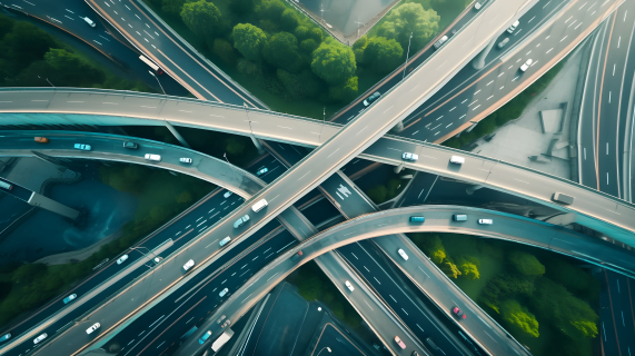 城市高速公路连接处的对称摄影图