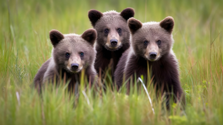 棕色熊仔在草地上行走摄影图片