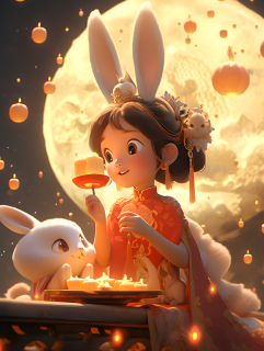 公主与兔子的秋日游戏摄影图