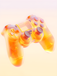 橙色透明游戏手柄的3D渲染摄影图片