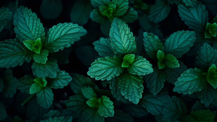 暗翠与青色的创新技术中的薄荷植物摄影版权图片下载