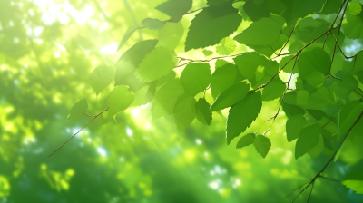 明亮绿叶和阳光的注入象征摄影图片