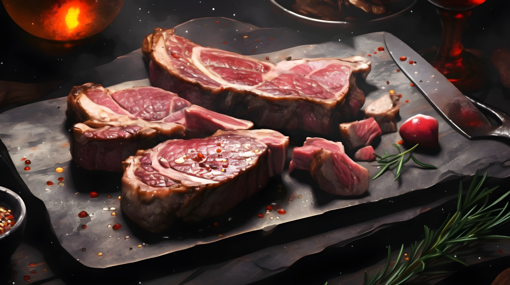 石盘牛排摄影图