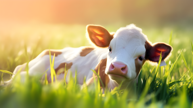 山间牧场上休憩的奶牛摄影图片