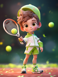 超萌运动男孩穿着网球服摄影图片